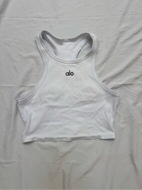ALO Yoga White Ribbed Racerback Crop Tank